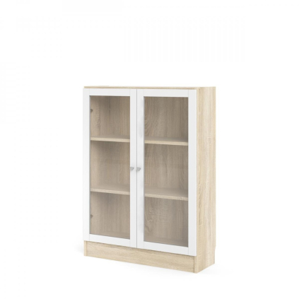 Skriňa Bask 79 x 28,3 x 107,2 cm, dvere sklo, dub sonoma / biela