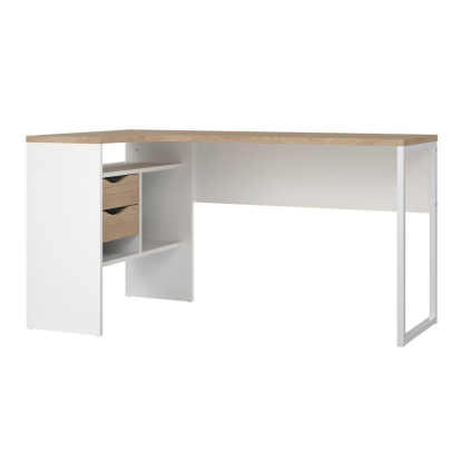 Písací stôl Felix Corner, biela / hikora jackson