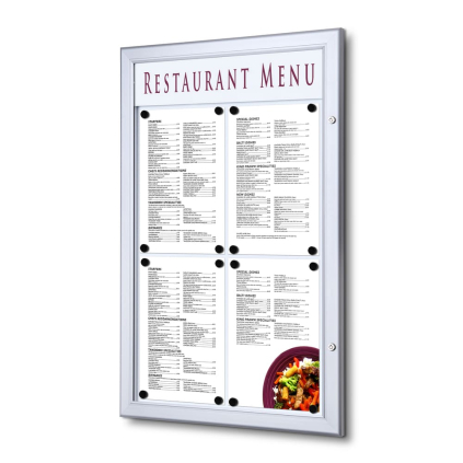 Vonkajšia uzamykateľná menu vitrína 4 x A4, hliník