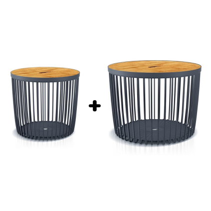 Set 2 univerzálnych košov s bambusovým vekom, 50 + 100 l, prírodné drevo / antracit