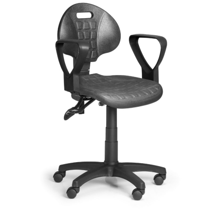 Pracovná stolička PUR - asynchrónna mechanika, univerzálne kolieska, čierna