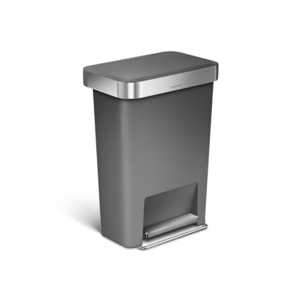 Obdĺžnikový pedálový kôš 45 l, šedý plast/nerez, sivá