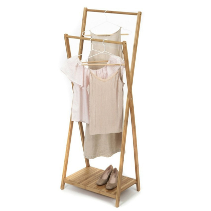 Bambusový vešiak na oblečenie Compactor Bamboo, dvojitý, hnedá