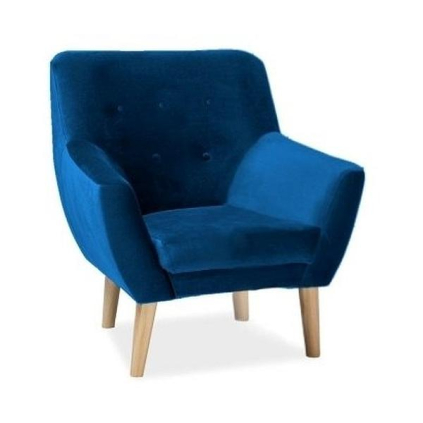 Kreslo Nordic I Velvet, modrá / prírodné drevo