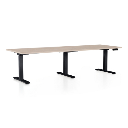 Výškovo nastaviteľný stôl OfficeTech Long, 240 x 80 cm, čierna podnož, dub