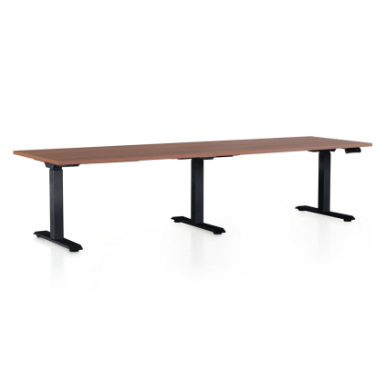 Výškovo nastaviteľný stôl OfficeTech Long, 260 x 80 cm, čierna podnož, orech