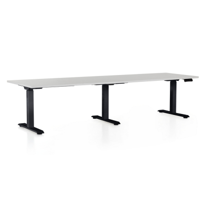 Výškovo nastaviteľný stôl OfficeTech Long, 260 x 80 cm, čierna podnož, svetlo sivá