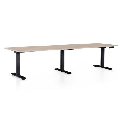 Výškovo nastaviteľný stôl OfficeTech Long, 260 x 80 cm, čierna podnož, dub