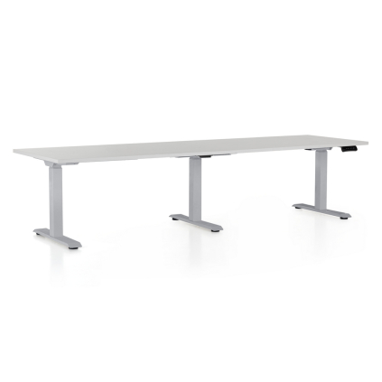 Výškovo nastaviteľný stôl OfficeTech Long, 260 x 80 cm, sivá podnož, svetlo sivá