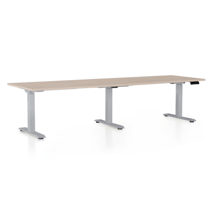 Výškovo nastaviteľný stôl OfficeTech Long, 260 x 80 cm, sivá podnož, dub