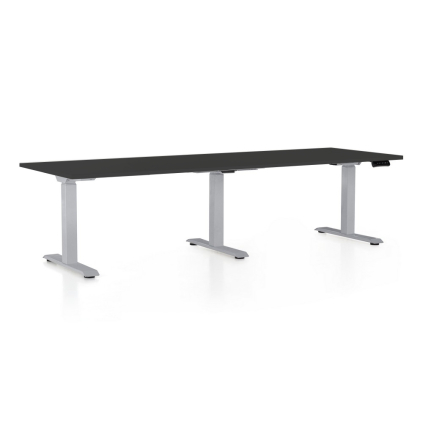 Výškovo nastaviteľný stôl OfficeTech Long, 240 x 80 cm, sivá podnož, čierna