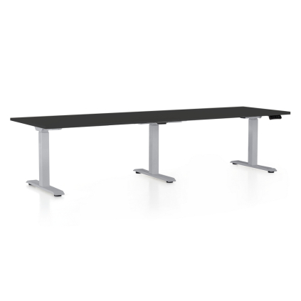 Výškovo nastaviteľný stôl OfficeTech Long, 260 x 80 cm, sivá podnož, čierna