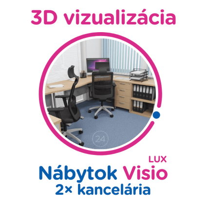3D vizualizácia Visio LUX: 2× kancelária, max. 12 pracovných miest