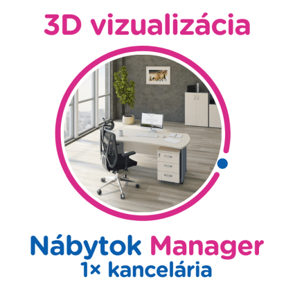 3D vizualizácia Manager: 1× kancelária, max. 6 pracovných miest