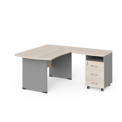Rohové pracovné miesto Manager 140 x 160 cm, pravé, agát svetlý / sivá
