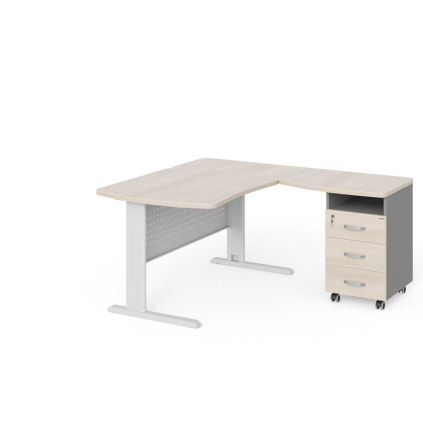 Rohové pracovné miesto Manager 140 x 160 cm, pravé, agát svetlý / sivá