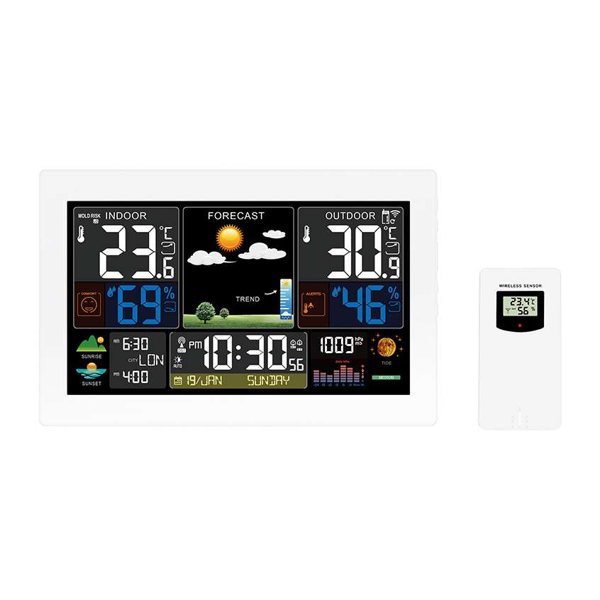 Solight meteostanica, extra veľký farebný LCD, teplota, vlhkosť, tlak, RCC, USB nabíjanie, biela TE81W-XL
