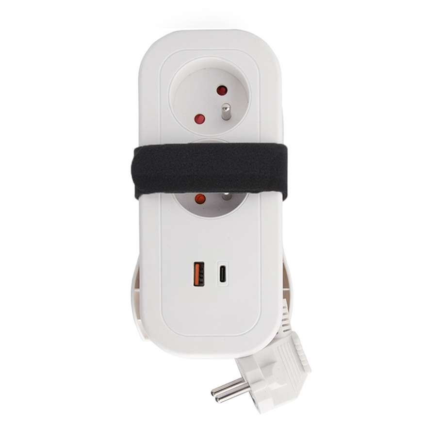 Solight Predlžovací kábel 2Z + USB A + USB C - 1,5m, 3x1,0, biela