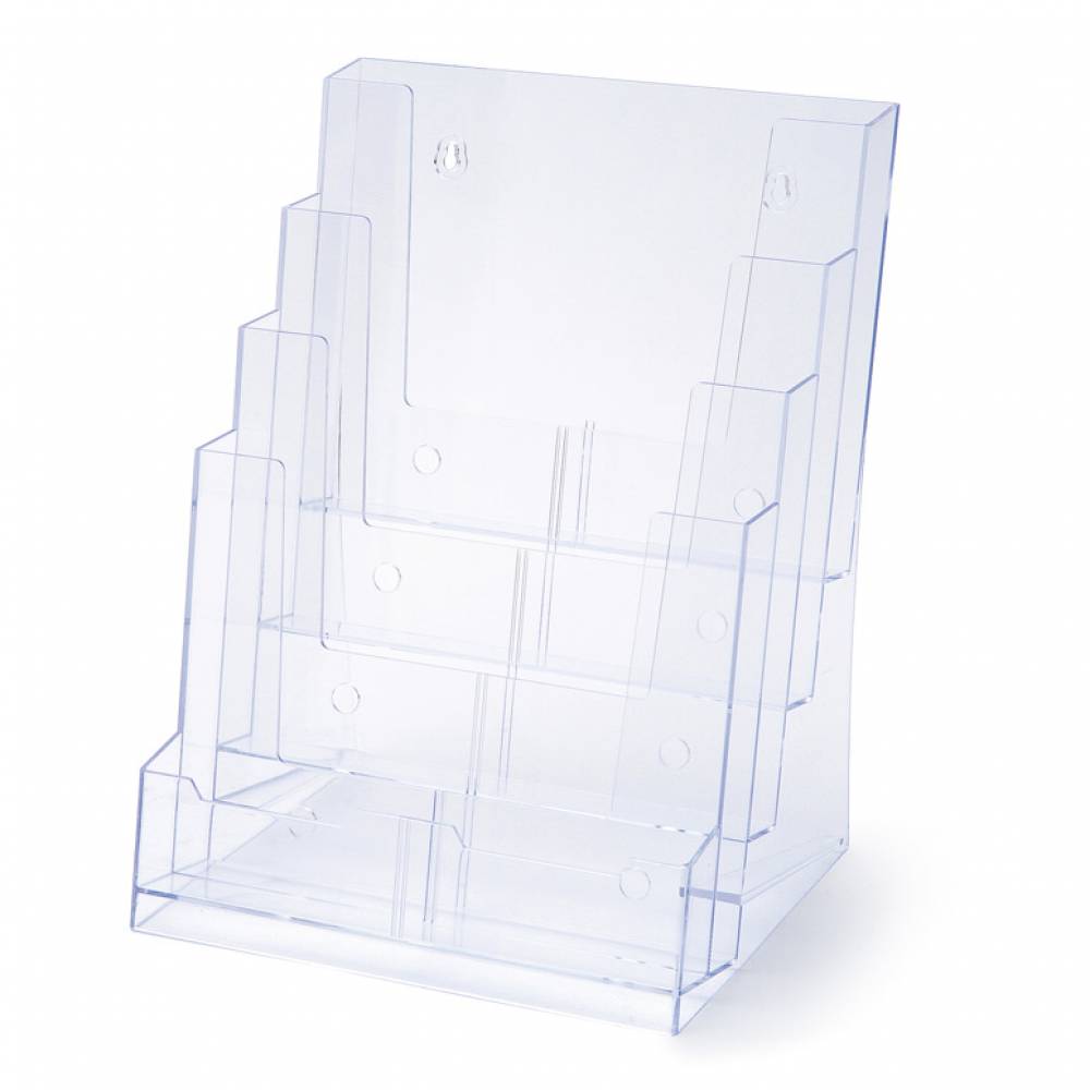 Jansen Display Stojanček na letáky formátu A4, 4 priehradky, číra