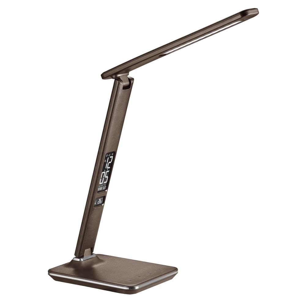 Solight LED stolná lampička s displayom, 9W, voľba teploty svetla, kože, hnedá WO45-H