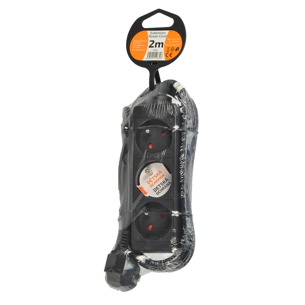 Solight Predlžovací kábel 3Z - 2 m, čierna