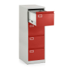 Kovová kartotéka A4 - 4 zásuvky, 45,5 x 62 x 132 cm, cylindrický zámok, červená - ral 3000