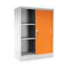Stredná univerzálna kovová skriňa s posuvnými dverami 90 x 40 x 120 cm, cylindrický zámok, oranžová - ral 2004