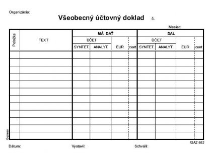 Všeobecný účtov. doklad, A5-100 listov