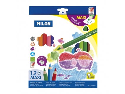 Pastelky MILAN Maxi trojhranné 12 ks + orezávatko