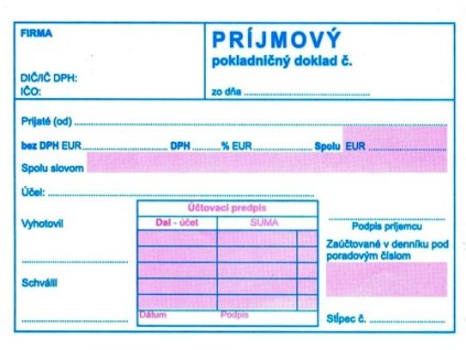 Príjmový pokladničný doklad A6 samopr. s DPH dvojfar.