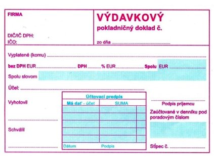 Výdavkový pokladničný doklad samoprepis s DPH dvojfarebný