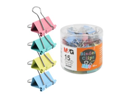 Klip Binder M&G - farebný (15 mm), 60 ks