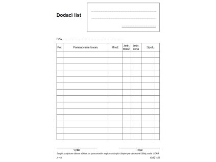 Dodací list A5 bez DPH 100 listov