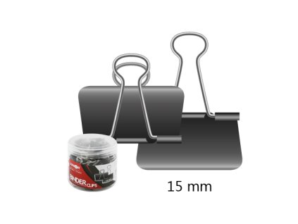 Klip binder/čierny JUNIOR, 15 mm/60 ks, pp box
