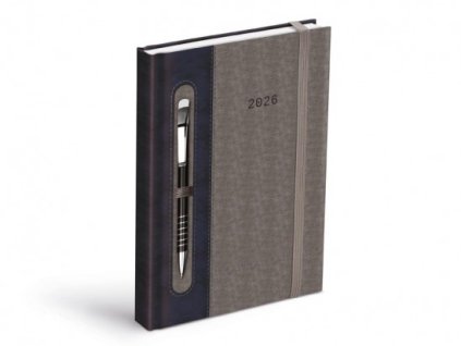 Diár 2026 D801 PU dark blue/gray - for pen with rubber
