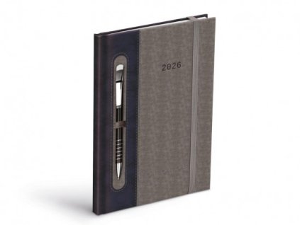 Diár 2026 T805 PU dark blue/gray - for pen with rubber