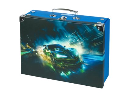 Skladací školský kufrík Závodné auto s kovaním