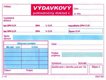 255298 vydavkovy pokladnicny doklad samoprepis 2 x dph dvojfarebny