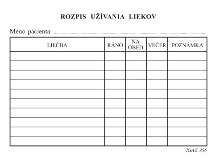255460 rozpis uzivania liekov a6 karta