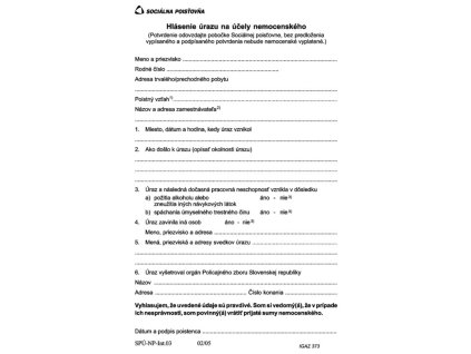 255499 hlasenie urazu socialna poistovna a5
