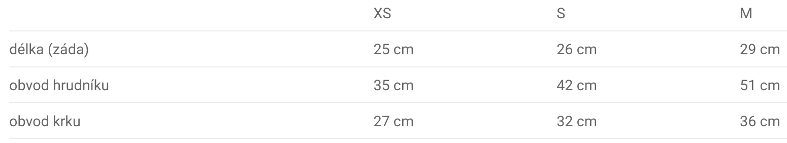 softshelová bunda tabulka