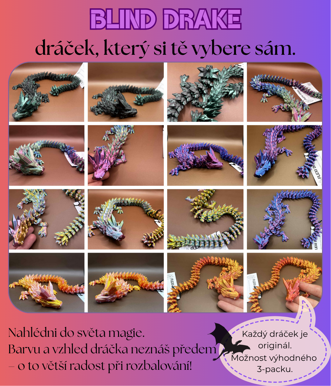 3D tištěný flexi drak - blind drake