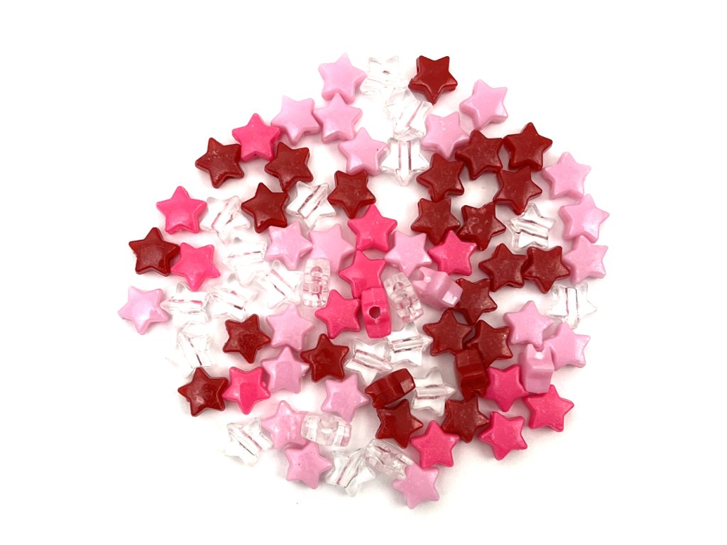 Decorative beads - stars, pink mix, 90pcs 