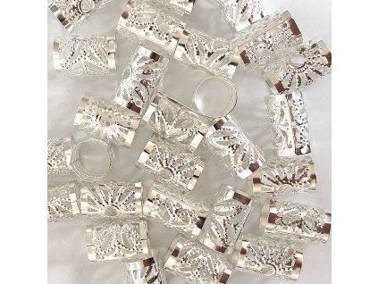 15950 1 koralky s upr prumerem stribrne otvor 10mm delka 15mm 27ks