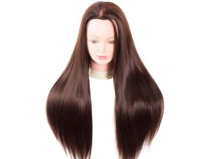 Training head with synthetic hair - 60cm, dark brown