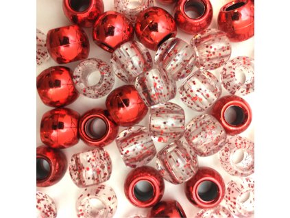 Decorative beads - red mix, 55pcs
