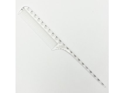 Plastic comb with a tip and measuring line