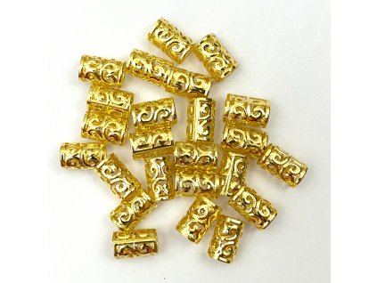 Korálky s upravitelným průměrem zlaté otvor 10mm délka 15mm 24ks