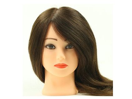 Training head with 100% real hair and a holder - 45cm, medium brown