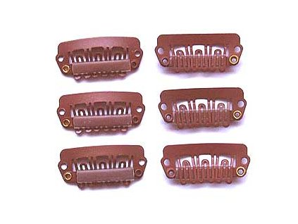 Comb clip for the Clip in method - 5 pcs, 3 cm, Brown